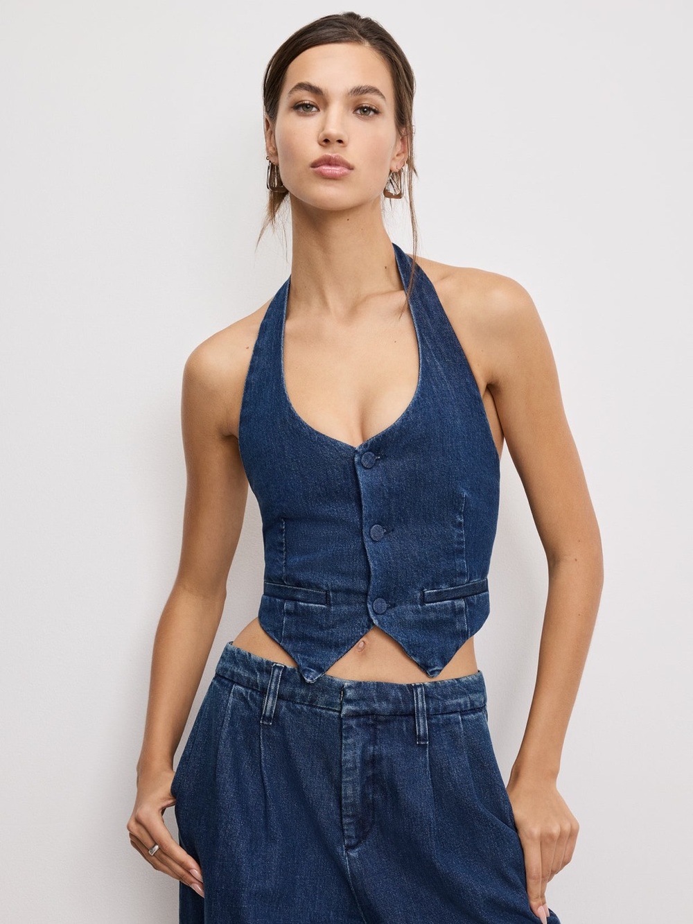 Good American Dark Blue Halter Denim Vest